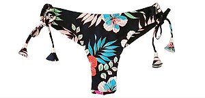 Calcinha De Bíquini Fio Duplo, Preto Florido