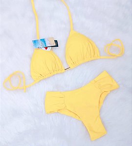 Biquini Cortininha Com Calcinha Fio Duplo Borboleta, Amarelo Camaro