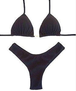 Biquini Cortininha C/ Calc. Fio Duplo Asa Delta Texturizado, Preto