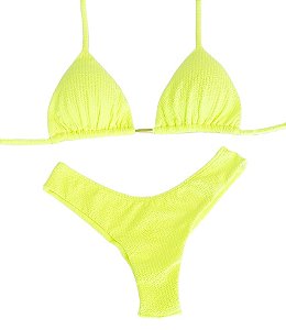 Biquini Cortininha C/ Calc. Fio Duplo Asa Delta Texturizado, Amarelo Neon