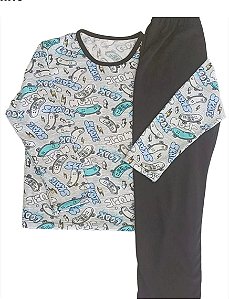 Pijama Infantil Menino, Estampado C/ Calça Preta