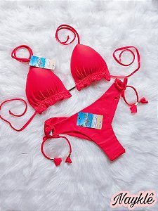 Biquini Cortininha Com Calcinha Fio Duplo Vermelho