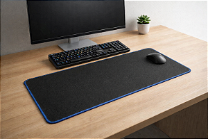 Mousepad Preto - Borda Costurada Azul 75x35cm