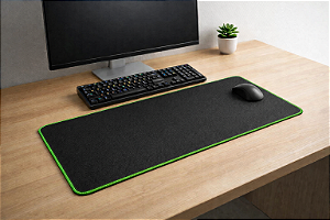 Mousepad Preto - Borda Costurada Verde 75x35cm