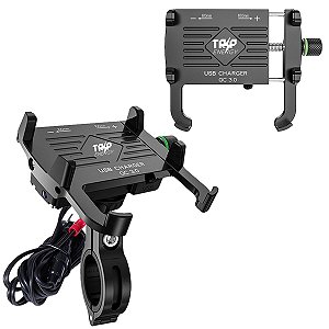 Suporte Celular Moto Alumínio Carregamento Rápido Turbo QC 3.0 Rotação em 360 Resitente à Água e Poeira