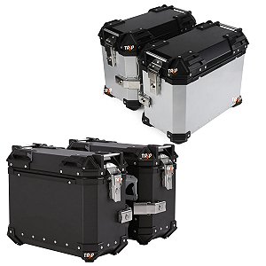 Par Baús Laterais Moto 38L Alumínio Chapa Lisa com Suporte Universal Impermeável, Reforçado, com Trava de Segurança e Forro Interno PU Par Alforjes Alumínio Preto ou Prata Adaptável Bauletos Grandes Viagem Lateral Top Case Kit 2 Unidades