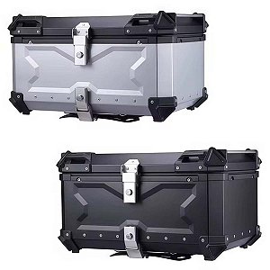 Bauleto Traseiro 65 Litros em Alumínio Motocicleta Top Case Universal Reforçado, Impermeável, Ideal para Viagem e Uso Diário, com Forro Interno e Trava Baú
