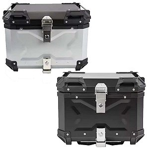 Baú Traseiro de Alumínio 45L com Base Universal Comporta 1 Capacete Fechado, Vedação Contra Água, Trava de Segurança e Forro Interno Ideal para Viagens e Trabalho