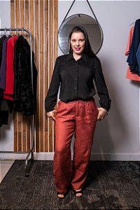 Calça em linho puro cor terra tamanho 40