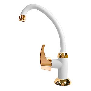 Torneira Cozinha Acquafam Mesa Bancada Fame Branca Dourado