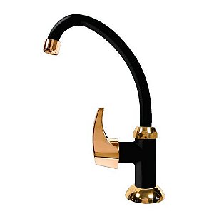 Torneira Cozinha Acquafam Mesa Bancada Fame Preta Dourado