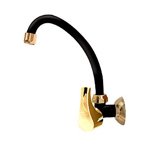 Torneira Cozinha Acquafam Parede Fame Preta Dourado