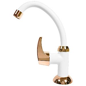 Torneira Lavatório Acquafam Mesa Fame Branca Dourado