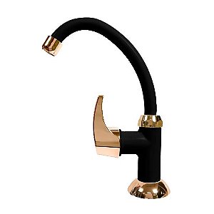 Torneira Lavatório Acquafam Mesa Bancada Fame Preta Dourado