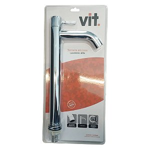 Torneira Aço Inox Lavatório Lavabo Mesa Bica Alta 1/4 Volta