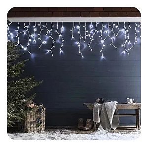 Luz de Natal Cascata 400 Lâmpadas Led Branco Fio Branco Bivolt 10m
