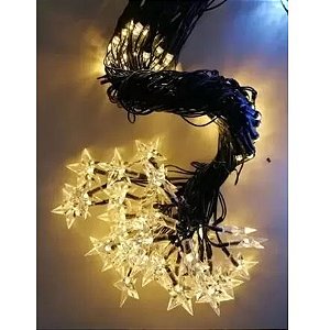 Luz de Natal Cascata 160 Lâmpadas Warm Branco Morno Led Fio Verde Estrela 6 Mts 127v
