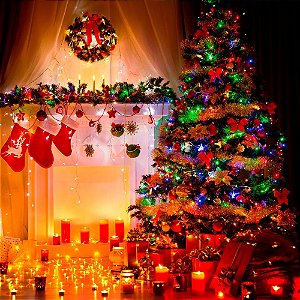 Luz de Natal Cordão 300 Lâmpadas Led Colorido Fio Verde Externo Bivolt 30 Mts Ip44