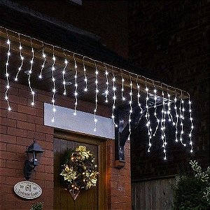 Luz de Natal Cascata 350 Lâmpadas Led Branco 8f Fio Branco Externo Bivolt 10 Mts M/f
