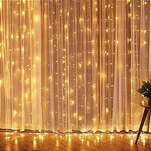 Luz de Natal Cortina 120 Lâmpadas Led Warm Branco Morno Fio Branco Pisca 127v 1,2m X 0,90 M/f