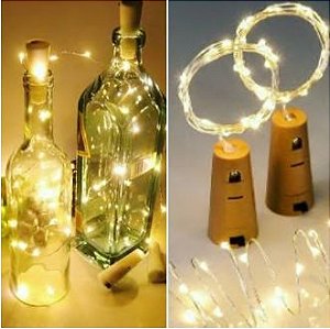 Luz de Natal Conj 15 Lamp Led Branco Morno Fio Arame C/ Rolha P/ Garrafa 1,5m Bateria