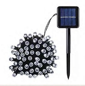 Luz de Natal Cordão 100 Lâmpadas Morno Led Fio Verde 8f 10 Mts Solar