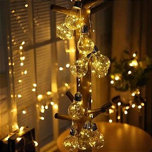 Luz de Natal Cordão 10 Lâmpadas Incandescentes 100 Leds Warm Fio Arame Bivolt 4,0 Mts