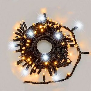 Luz de Natal Cordão 200 Lâmpadas Led Warm C/ 30 Strobinhos Fio Verde Externo 20m Bivolt M/f