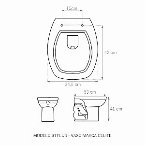 Assento Poliéster Laminado Stylus Preto Tampa para Vaso Celite