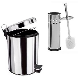 Kit Lixeira Inox 3l Redonda C/ Pedal + Escova Sanitária
