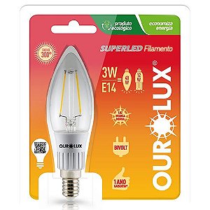 Lâmpada Filamento Led Vela 3w E14 Branco Frio 6000k Bivolt