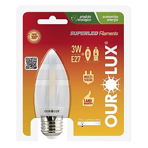 Lâmpada Filamento Led Vela 3w E27 Branco Morno 2700k Bivolt