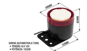 SIRENE AUTOMOTIVA 6 TONS 6A 12V 105DB