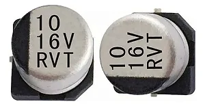 CAPACITOR ELETROLITICO SMD 10UF 16V 6X5,5MM (PACOTE C/ 100 PEÇAS)