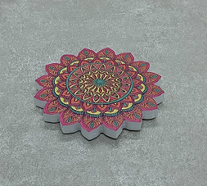 Incensário Mandala Flor de Lótus com ímã - Rosa e Amarelo