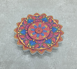 Incensário Mandala Flor de Lótus com ímã - Amarelo/Azul/Vermelho