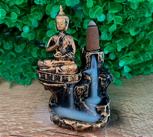 Incensário Cascata Buda - Dourado com preto