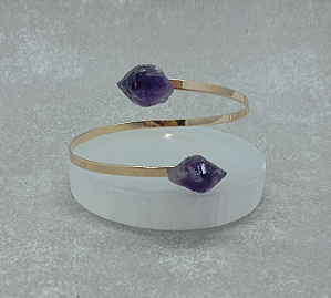 Bracelete Ametista Duas Pedras Regulável - Dourado