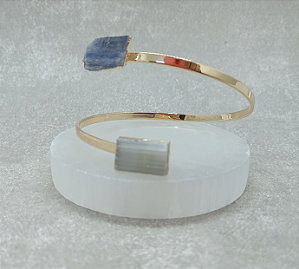Bracelete Selenita e Cianita Azul Duas Pedras Regulável - Dourado