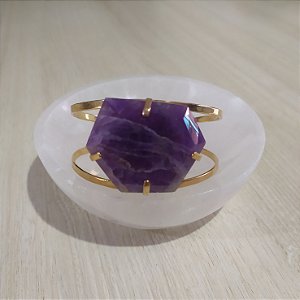 Bracelete Ametista Lapidado Regulável - Dourado