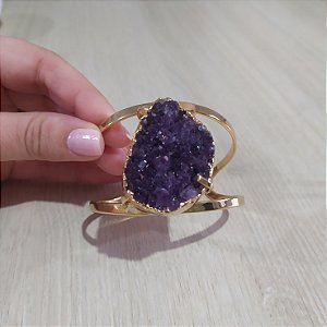 Bracelete Drusa de Ametista Regulável - Dourado