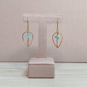 Brinco Passante Folha Água Marinha - "Calma, Coragem e Sensibilidade."