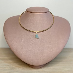 Choker lisa com pingente Água Marinha - Semijoia
