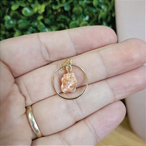 Pingente Argola Calcita Laranja - "Disposição e Alegria" - Semijoia