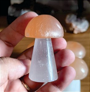 Cogumelo de Selenita Branca e Laranja - 6 cm - "Limpeza Energética"
