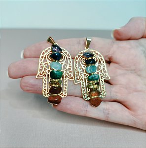 Pingente Mão de Fátima com 7 Chakras