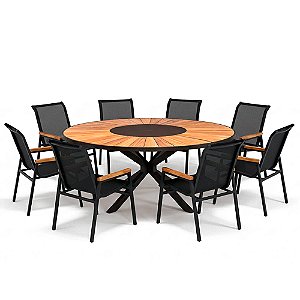 Conjunto de Mesa Cactos em Madeira com 8 Poltronas