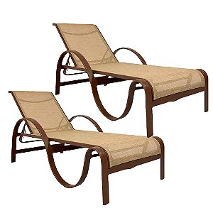 Kit 2 Espreguiçadeiras Lótus Ondulada em Tela Sling e Alumínio