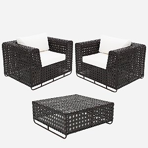 Kit 2 Poltronas Fúcsia e Mesinha Fibra Sintética