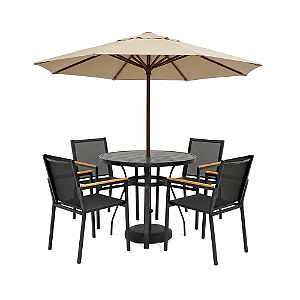 Conjunto de mesa Perpétua 4 Poltronas e Ombrelone